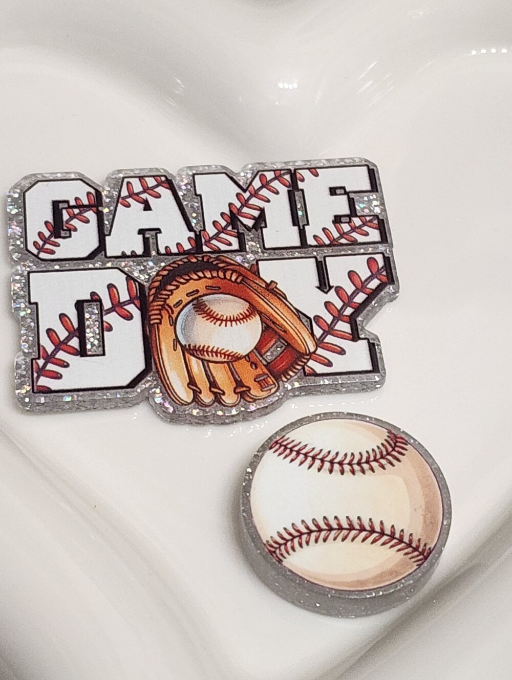 Game Day Baseball Flatback Focal Bead Badge Keychain Crafts Beaded Pen Magnet